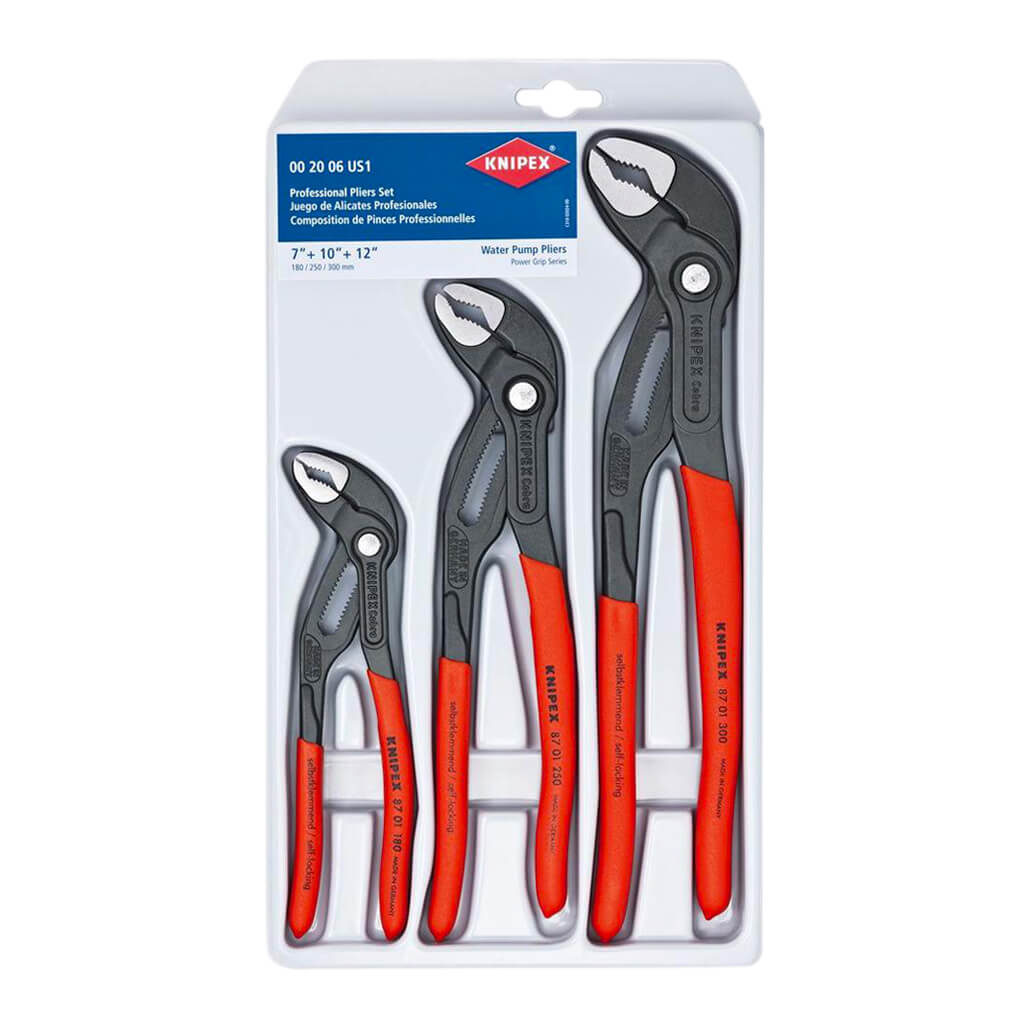Self-Locking Cobra Water Pump Pliers Set 3-Piece 7 10 12 Inch