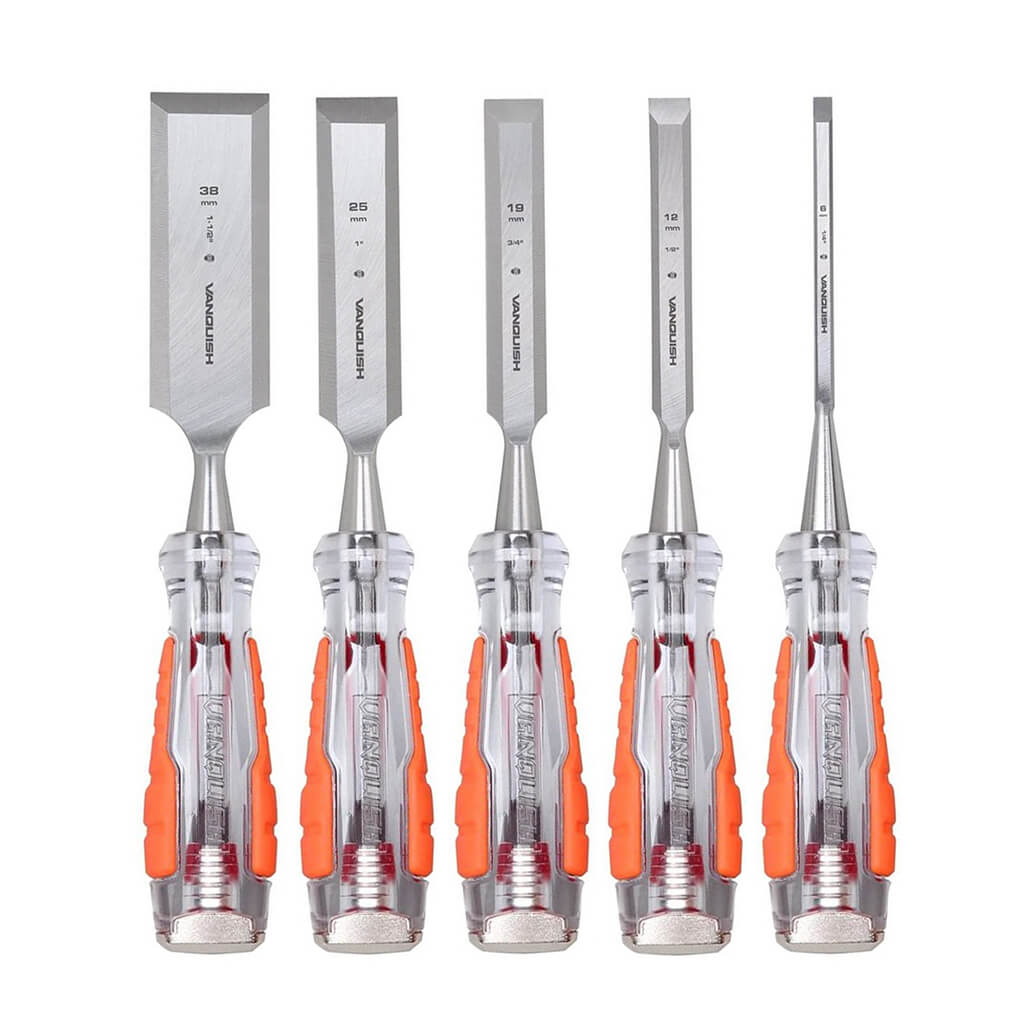 5-Piece High Impact Wood Chisel Set with Chrome Vanadium Steel Blades