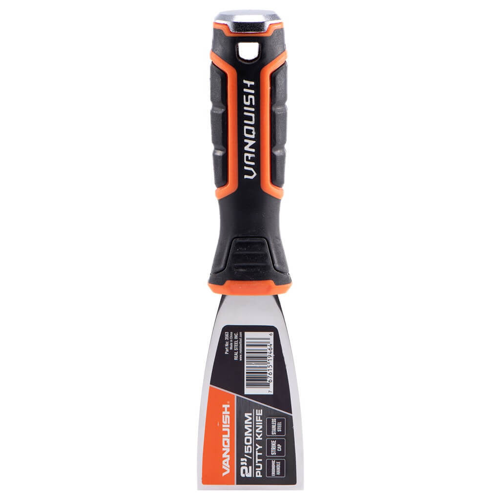 2 in. Stainless Steel Putty Knife with Ergonomic Handle and Hammer End