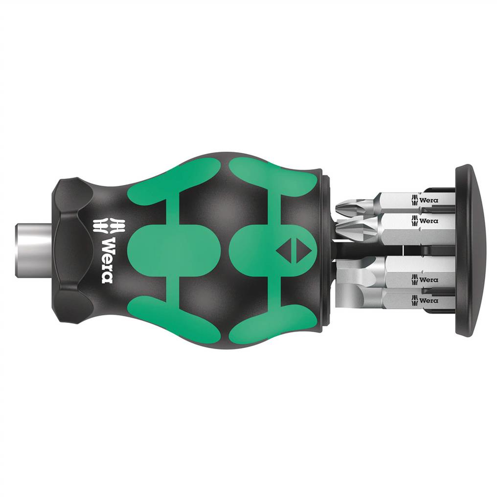 Stubby Magazine Screwdriver Set with 6-Piece Bit Set and Ergonomic Handle
