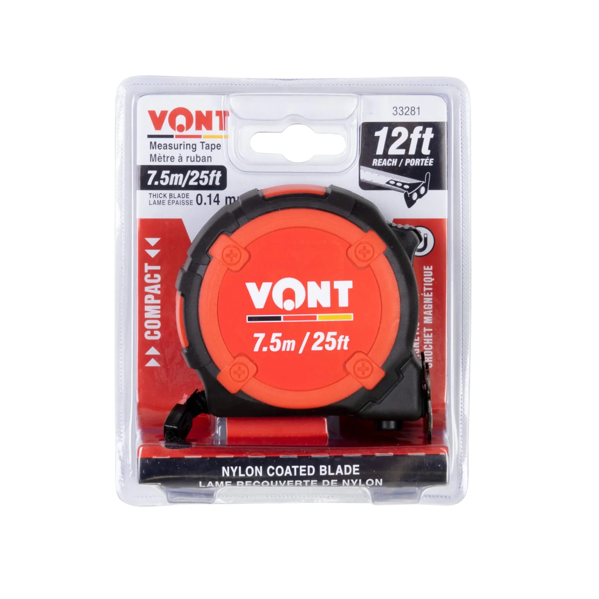 Compact 25ft Retractable Tape Measure with Magnetic Hook and Lock